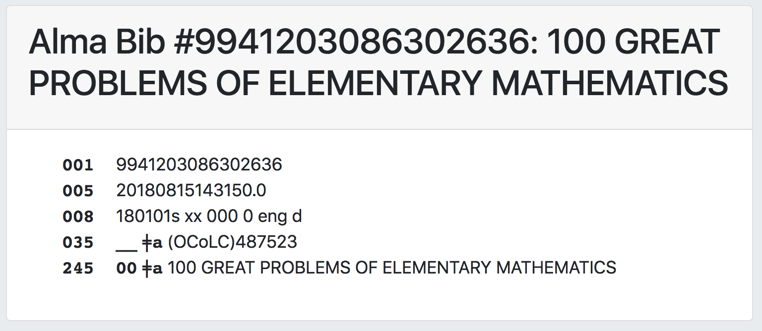 Screenshot of brief record