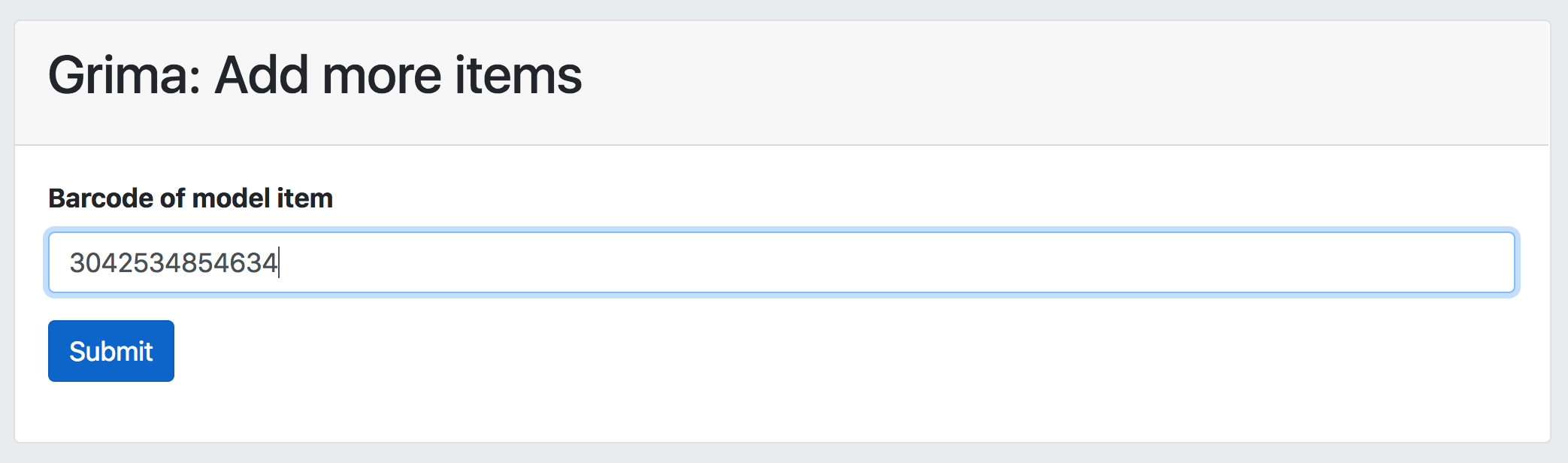 Screenshot of grima form