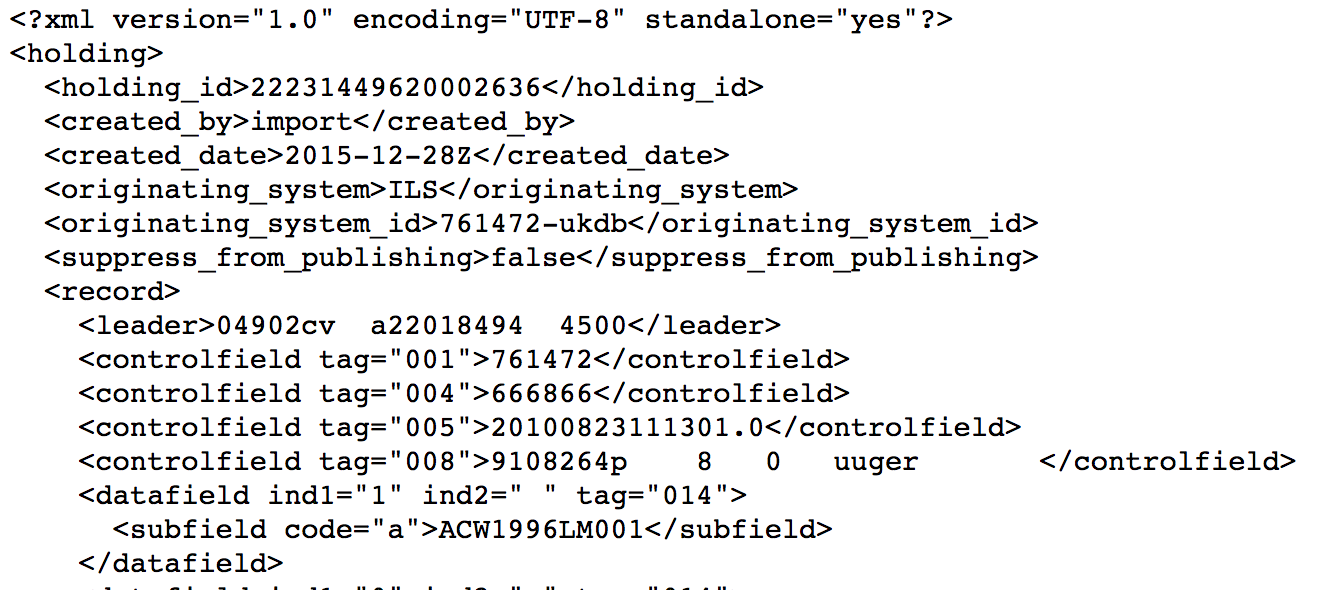 Screenshot of bibliographic record