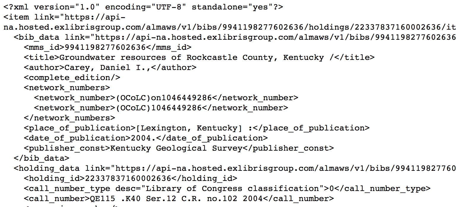 Screenshot of bibliographic record